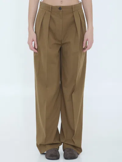 The Row Igor Pleated Button Trousers In Brown