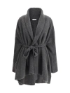 The Row Waist Belted Shawl Lapels V-neck Coat In Charcoal