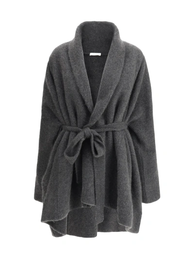 The Row Waist Belted Shawl Lapels V-neck Coat In Grey