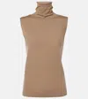 The Row Ikatu Wool Jersey Turtleneck Top In Beige
