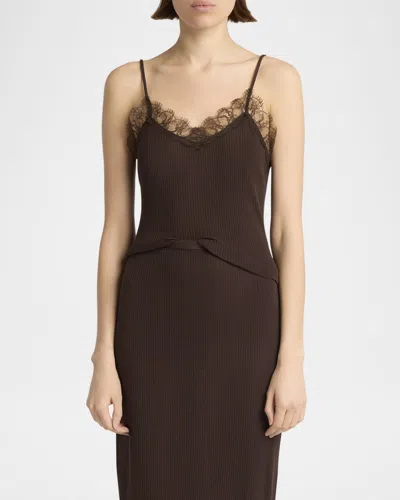 The Row Ikee Lace-trim Rib Tank Top In Dark Oak