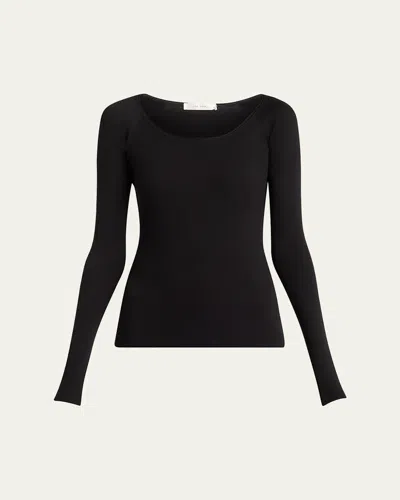 The Row Imo Scoop-neck Long-sleeve Silk Top In Black