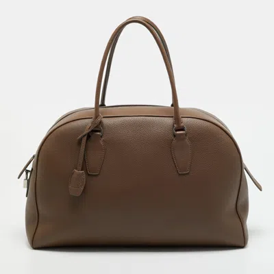 Pre-owned The Row India 15.75 Dark Olive Leather Satchel In Brown
