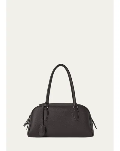 The Row India East-west Leather Bowling Shoulder Bag In Walnut Shadow
