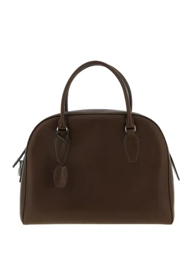 The Row India Leather Tote Bag In Brown