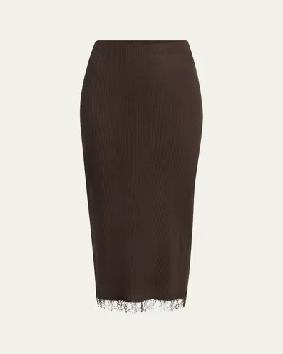 The Row Indira Lace-trim Rib Midi Pencil Skirt In Dark Oak