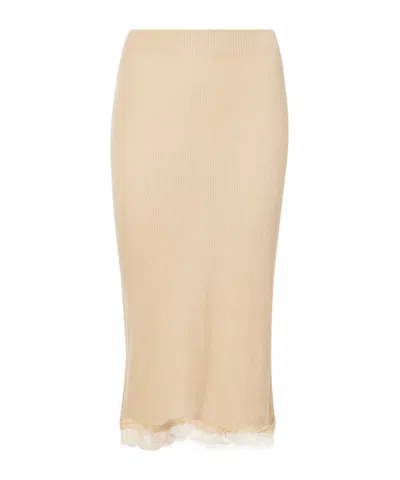 The Row Indira Lace-trimmed Silk-blend Midi Skirt In Neutral