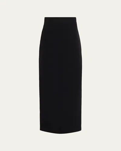 The Row Iphora Wool Crepe Slit Midi Skirt In Black