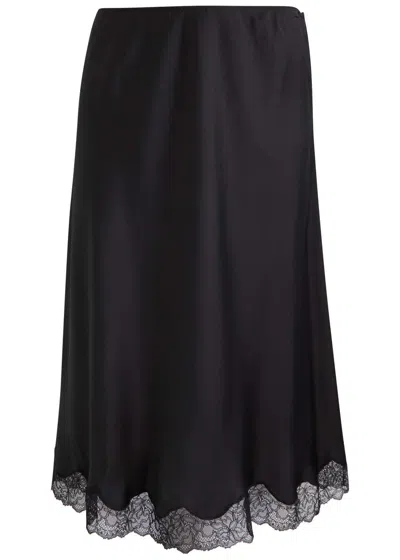 The Row Irene Lace-trimmed Silk Midi Skirt In Black