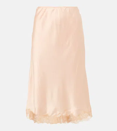 The Row Irene Lace-trimmed Satin Slip Skirt In Pink