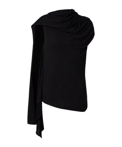 The Row Isadra Draped Crepe-jersey Top In Black