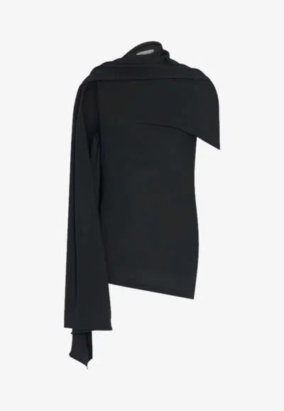 The Row Isadra Draped Crepe-jersey Top In Black