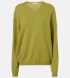 The Row Isaora Cashmere Knit V Neck Sweater In Mustard Green