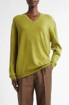 The Row Isaora Cashmere Knit V Neck Sweater In Mustard Green