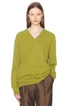 The Row Isaora Cashmere Knit V Neck Sweater In Mustard Green