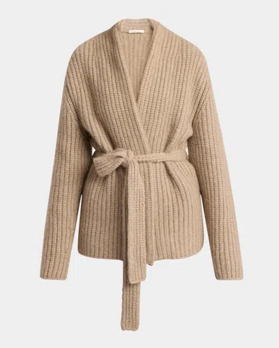 The Row Isotani Chunky Cashmere Wrap Cardigan In Beige