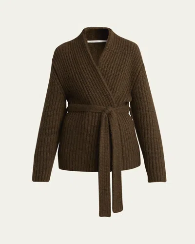 The Row Isotani Chunky Cashmere Wrap Cardigan In Smoke Brown