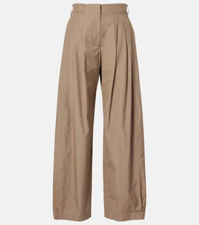 The Row Iven Cotton Poplin Wide-leg Pants In Green