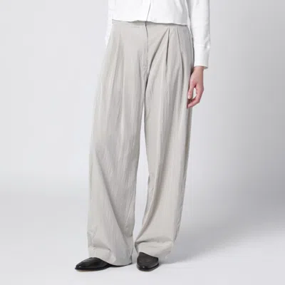 The Row Iven Trousers In Smoke Grey Silk Blend In White
