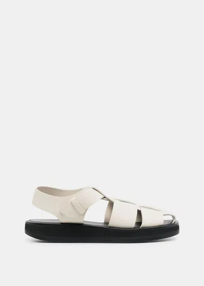 THE ROW THE ROW IVORY FISHERMAN LEATHER SANDALS
