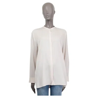 Pre-owned The Row Ivory Silk Cola Band Collar Oversized Shirt M In White