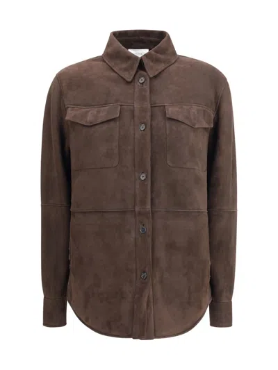 The Row Panelled Suede Shirt Jacket In Brown