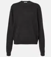 The Row Isadora V-neck Cashmere Sweater With Ribbed Cuffs In Grey