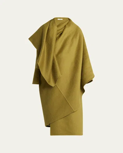 The Row Jan Long Cashmere Wrap Coat In Mustard Green