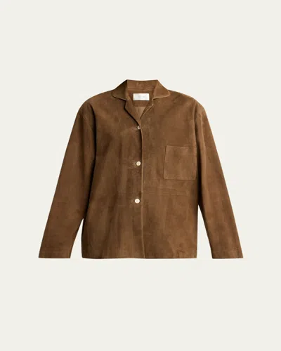 The Row Janine Suede Button-down Shirt In Brown