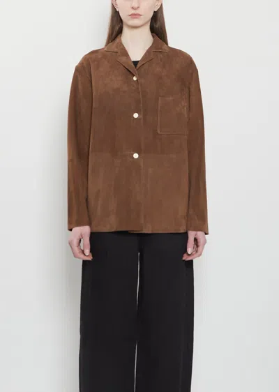The Row Janine Suede Shirt In Brown