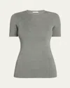 The Row Jannat Classic Fitted Silk Knit Top In Grey Melange