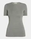 The Row Jannat Classic Fitted Silk Knit Top In Grey Melange