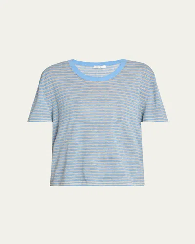 The Row Jansu Striped Short-sleeve Cotton-cashmere Top In Blue/white Stripe