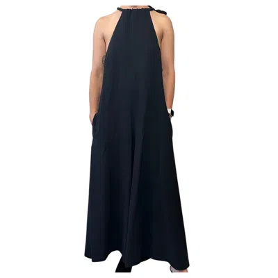 Pre-owned The Row Japron Halter Wide-leg Jumpsuit Size Xs Black Sleeveless Stretch-cady