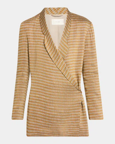 The Row Jeremiah Checked Linen-blend Jacket In Orange Linen/white