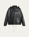 The Row Jilly Leather Zip Hooded Jacket In Black