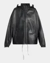 The Row Jilly Leather Zip Hooded Jacket In Black