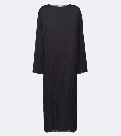 The Row Joma Pleated Silk Midi Dress In Black