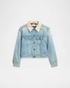 The Row Joras Crop Denim Jacket With Corduroy Collar In Purple