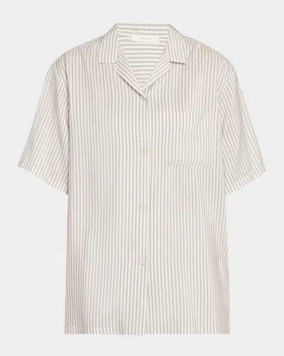 The Row Jorge Striped Silk Camp Shirt In Gray