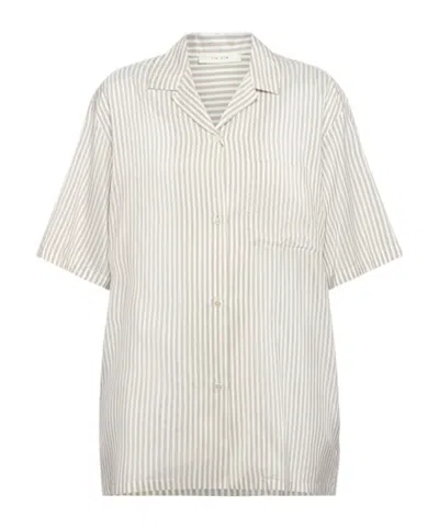 The Row Jorge Striped Silk Short Sleeve Shirt In White