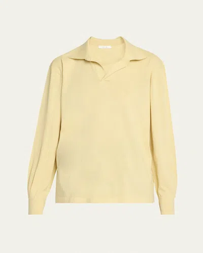 The Row Jovani Polo Long-sleeve Silk Top In Pale Yellow