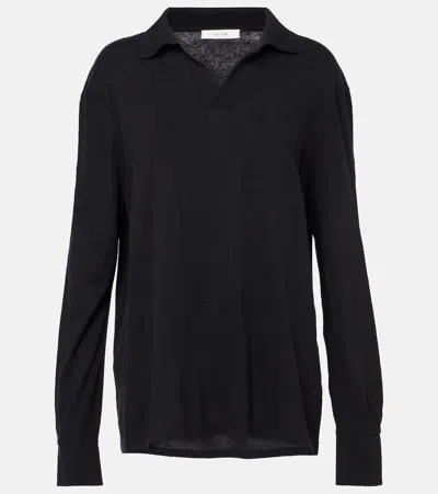 The Row Jovani Silk Polo Shirt In Black