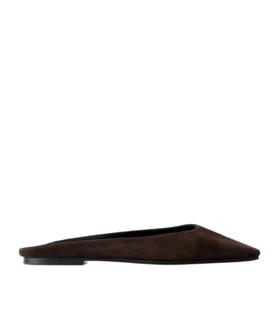 The Row June Suede Mules In Brown