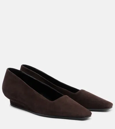 The Row June Suede Wedges In Black