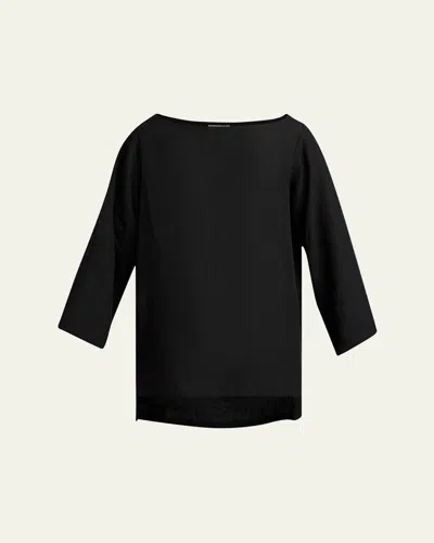 The Row Junia Boat-neck Linen Top In Black