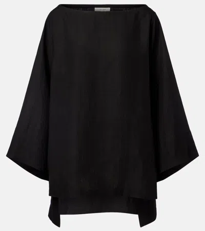 The Row Junia Linen Top In Black