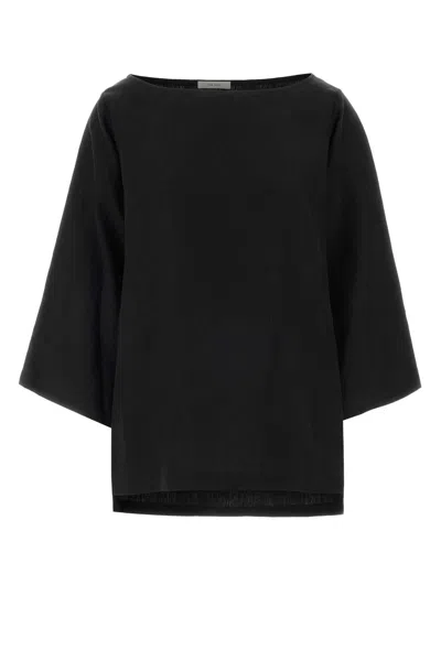The Row Junia Boat-neck Linen Top In Black