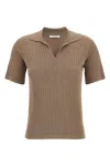 The Row Ribbed Knit Collar Top In Brown