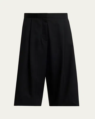 The Row Kalyan Wide-leg Wool Gabardine Shorts In Black